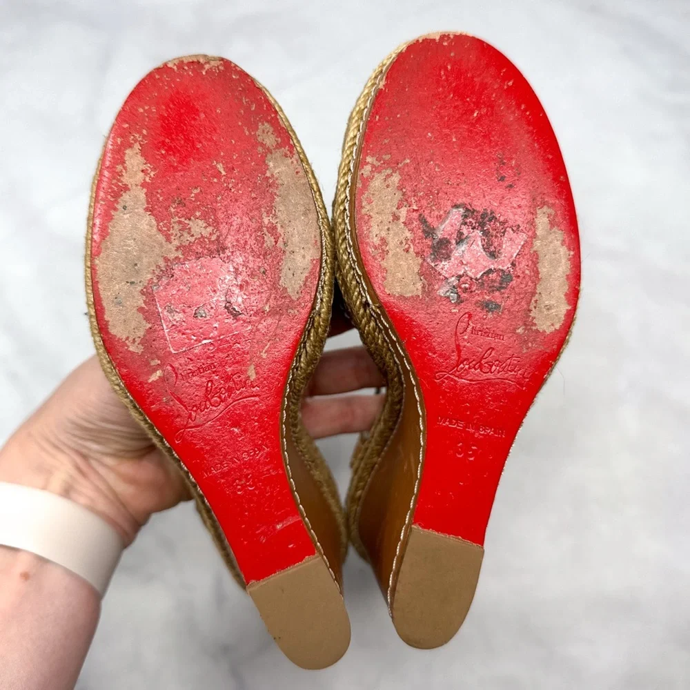 Christian Louboutin Vintage Y2K Almeria Leather Platform Espadrille Sandal Heels